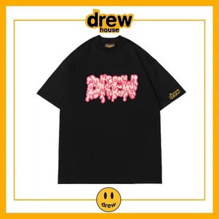 เสื้อยืดแขนสั้น ผ้าฝ้าย ทรงหลวม พิมพ์ลายตัวอักษร Drew House หน้ายิ้ม แฟชั่นคู่รัก