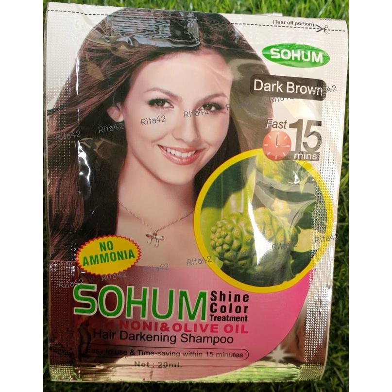 ยาสระเปลี่ยนสีผม SOHUM DarkBrown สมุนไพรย้อมผมลูกยอ - สีน้ำตาลเข้ม Shine Color Hair Darkening Shampoo