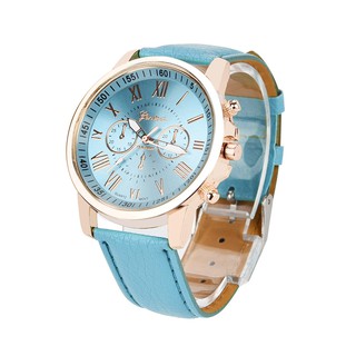 Geneva นาฬิกาข้อมือผู้หญิงเลขโรมัน Faux สายหนัง Analog Quartz