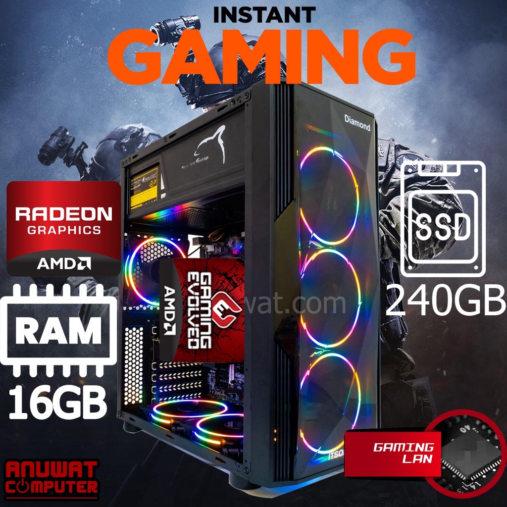 คอมพิวเตอร์เล่นเกมส์ของใหม่ การ์ดจอ R7 CPU-AMD A6-9500 RAM 16GB-DDR4