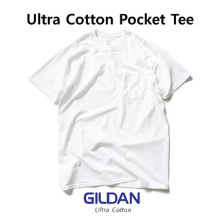 Gildan Ultra Cotton Pocket Tee สีขาว