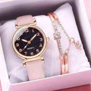 READY STOCK Fashion Starry Sky Women Watch Ladies Leather Strap Wristwatches