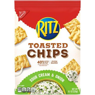 🔥ยอดนิยม!! Ritz Toasted Chips Sour Cream&amp; Onion แครกเกอร์  229 กรัม คุณภาพระดับพรีเมี่ยม