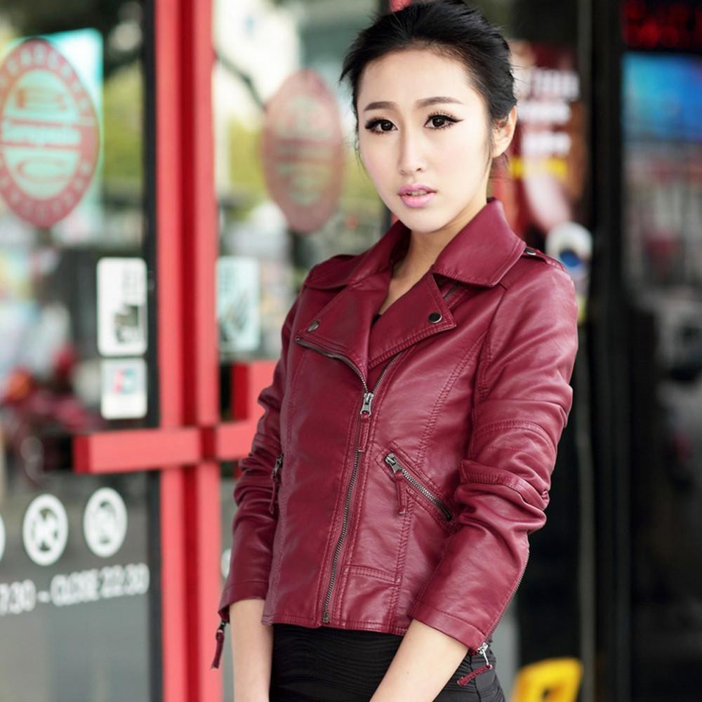 *AT* Women Motorcycle Pu Jacket Biker Coat Leather Jackets Short