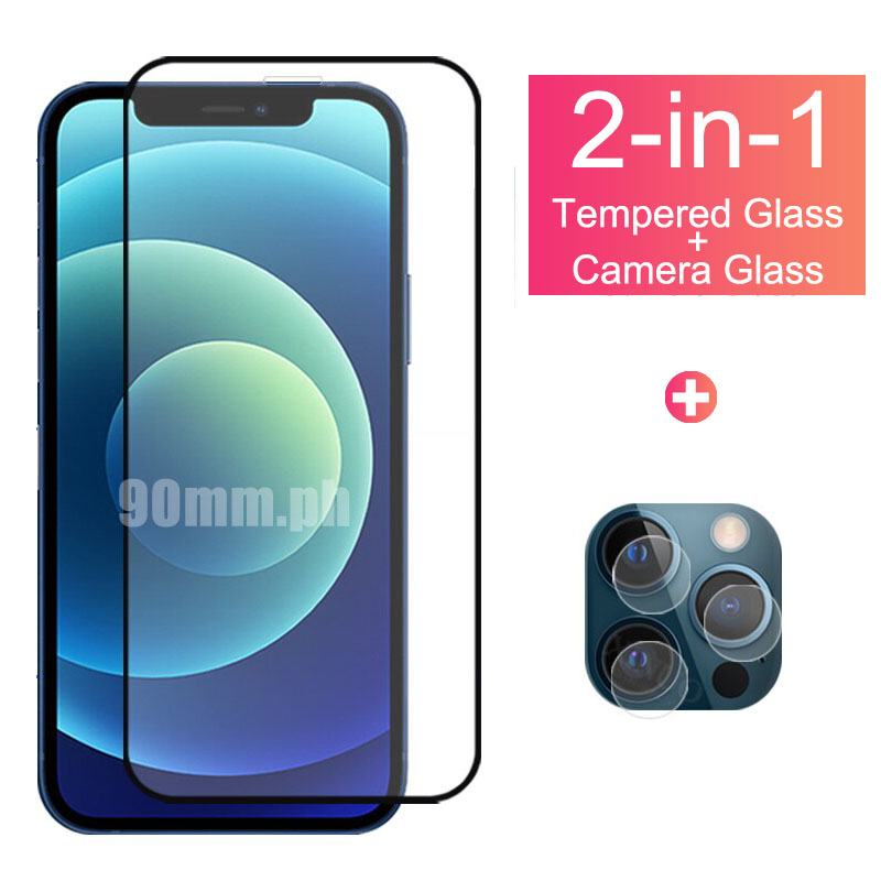 2 in 1 ฟิล์มกระจก iPhone 15 14 13 12 11 Pro Max กระจกนิรภัย HD ป้องกันหน้าจอ สำหรับ For iPhone 11 12