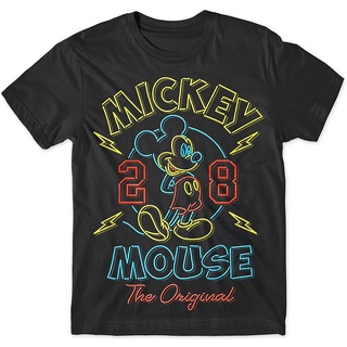 เสื้อยืดผ้าฝ้ายพรีเมี่ยม เสื้อยืด พิมพ์ลาย Disney Mickey Mouse 28 The Original Neon