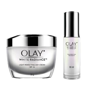 OLAY White Radiance Light Perfecting Day Set (Facial SPF24 Day Cream 50g + Essence 30g) โอเลย์ ไวท์เรเดียน เดย์เซ็ต