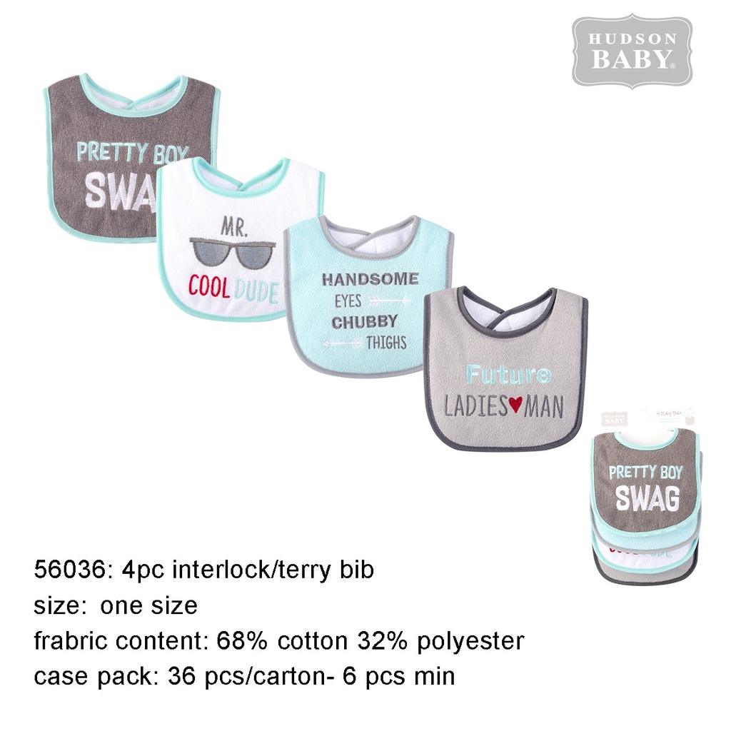Hudson baby Interlock Drooler Bib Pretty Boy Swag (4s/Pack) 56036