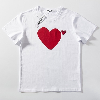 CDG play Heart-shaped embroidery T shirt unisex teeเสื้อยืด