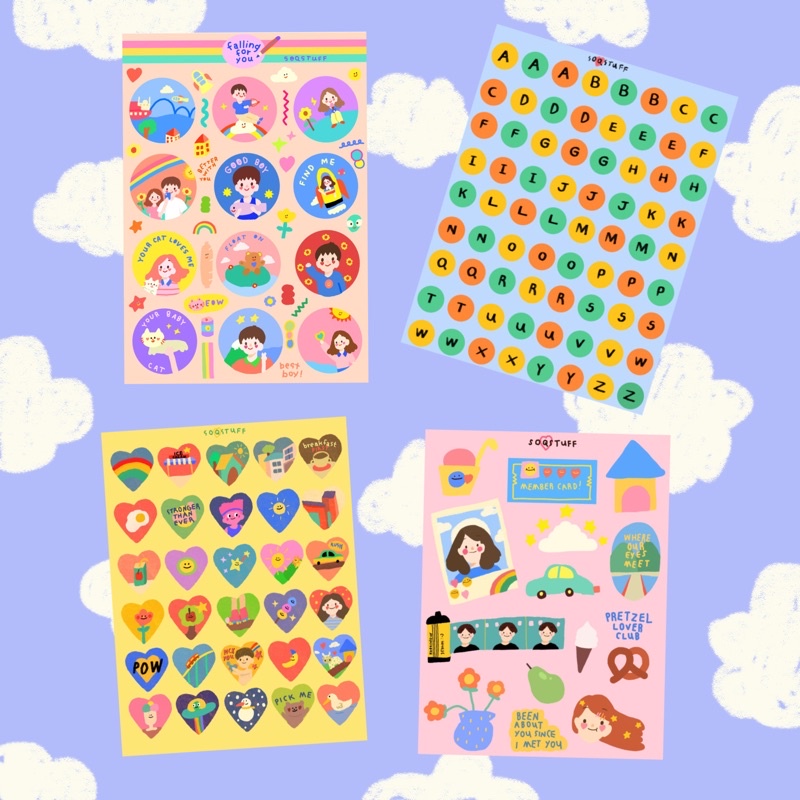 (พร้อมส่ง) สติกเกอร์PP soqstuff sticker สติกเกอร์ลายหัวใจ ตัวอักษร ผู้หญิง วงกลม