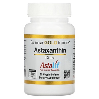 California Gold Nutrition,วิตามินบำรุงสมอง สายตา ข้อต่อ, Astaxanthin, Astaliff® Pure Icelandic,12 mg, 30 Veggie Softgels