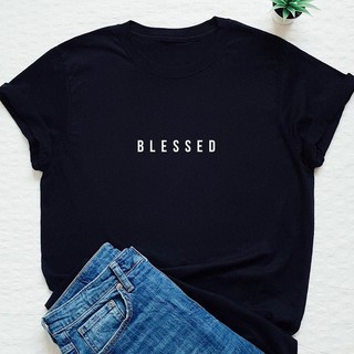 พิมพ์นิยม ® เสื้อยืดพร้อมส่ง !! Cotton 100% คอกลมแขนสั้นสกรีน ⭐ BLESSED ⭐ เสื้อยืดสกรีนด้านหน้า (ขาว,ดำ,เทา,เขียว)