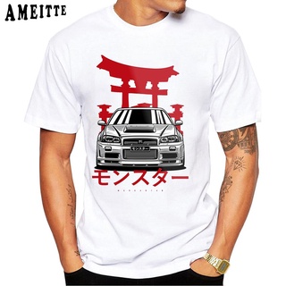 T-shirt  เสื้อยืดแขนสั้นลําลอง พิมพ์ลาย Monster Skyline R34 GTR สีขาว สไตล์พังก์ ฮิปฮอป แฟชั่นสําหรับผู้ชายS-5XL