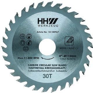 HHW ใบเลื่อยตัดไม้ ใบเลื่อยวงเดือน ทังสเตนคาร์ไบด์ ขนาด 4นิ้ว TCT Saw blades 4" จำนวนฟัน 30T มาตรฐานเยอรมัน 10.100967