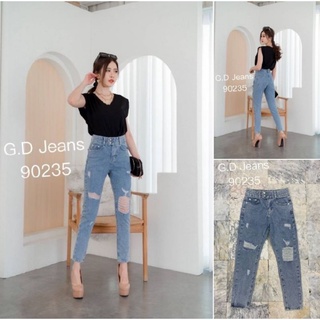 G.D.Jeans รุ่น 90235#กางเกงยีนส์ขายาวผ้าด้านเอวสูงทรงบอยสลิมสีอ่อน