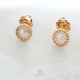 Gems Heritage : ต่างหูเพชรทรงกลม  เพชรแท้น้ำ98 ตัวเรือนpink gold(erpg261)