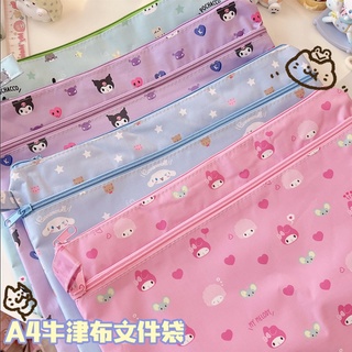 Sanrio กระเป๋าตาข่ายใส มีซิป ขนาด A4 ลาย Hello Kitty Melody Kuromi Cinnamoroll LittleTwinStars 1PEC