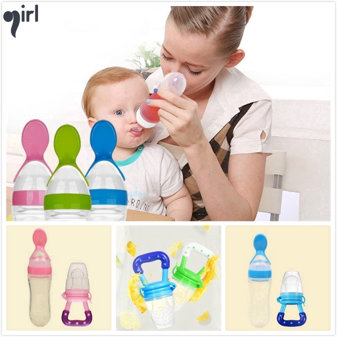 Newborn Baby Squeeze Spoon Food Feeder Rice Cereal Bottle Feeder