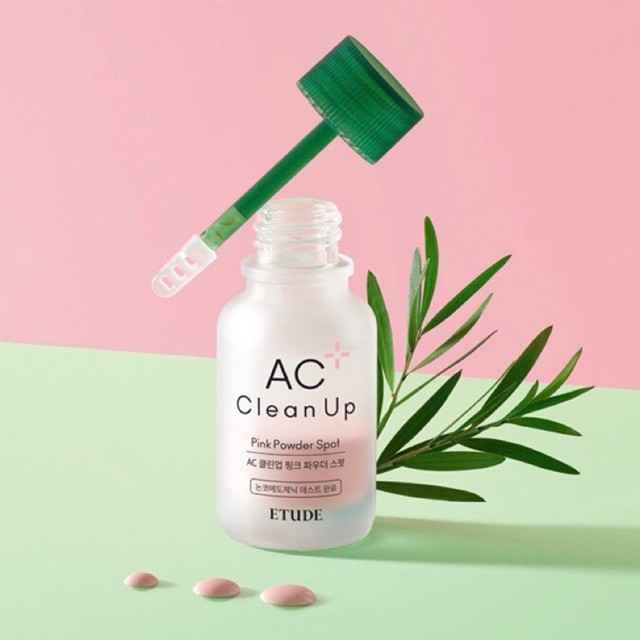 แป้งน้ำแต้มสิว ETUDE AC CLEAN UP PINK POWDER SPOT 15ML (Exp. 2025.02.09) แป้งตลับคุมมัน/แป้งฝุ่น/แป้