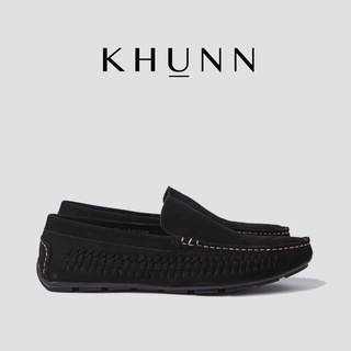 KHUNN รองเท้ารุ่น Mr.Parker สีดำเชือกขาว Driving Shoes Premium Signatue จาก KHUNN