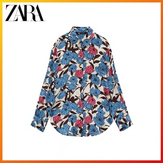 Zara ฤดูใบไม้ร่วงและฤดูหนาว ใหม่ เสื้อผ้าผู้หญิง พิมพ์ลายดอกไม้ เสื้อเชิ้ต