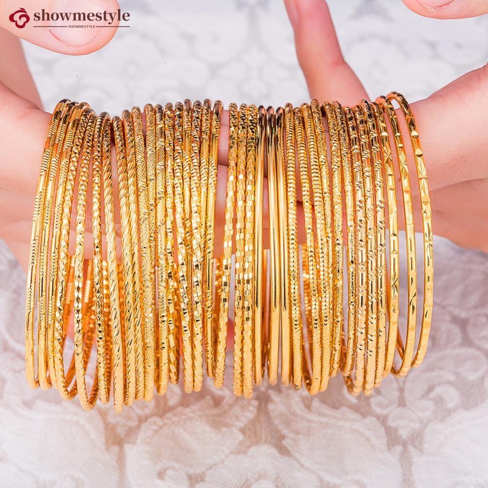 Showmestyle สร้อยข้อมือ กําไลข้อมือ ทอง ดูไบ 2 มม. หรูหรา เครื่องประดับแฟชั่น สําหรับผู้หญิง 1 ชิ้น