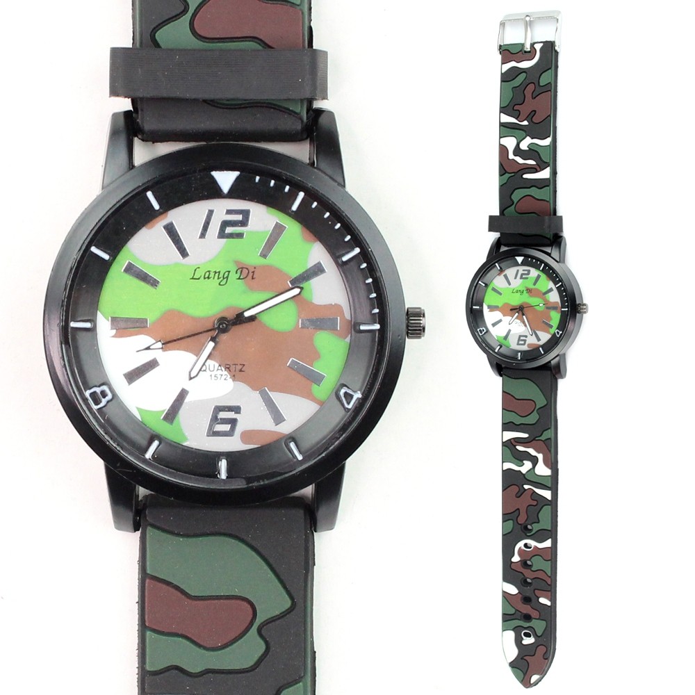 Telecorsa นาฬิกาข้อมือแฟชั่น ลายทหาร รุ่น army-green-circle-rubber-quatz-00e-K2