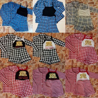 ชุดเซต3ชิ้น เสื้อเชิ้ตสูท แขนยาว+กางเกง ขาสั้น ผ้าคอทตอน+กล้ามตัวใน ผ้ายืด