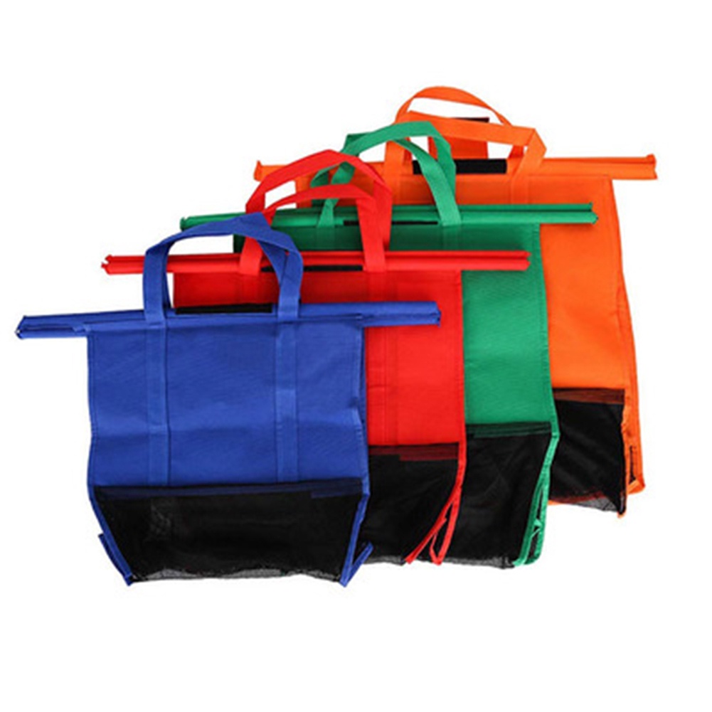 ☽✙❣Top Supermarket hanging shopping bag trolley portable storage bag non-woven 4 sets