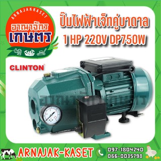 ปั๊มเจ็ท ท่อคู่ระบบออโต้ 1 แรงม้า 750W ดูดลึก 30 เมตร  ปั๊มน้ำ ใบพัดทองเหลืองแท้ CLINTON รุ่น DP750W