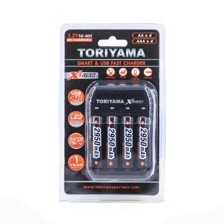 Toriyama แท่นชาร์จ X4 USB Charger+ถ่าน AA 2950mAh (แพค 4 ก้อน)