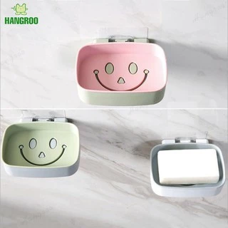 HANGROO H554 กล่องสบู่ ลายหน้ายิ้ม ที่วางสบู่ ใส่สบู่แบบก้อน ติดผนังได้ ไม่ต้องเจาะผนัง