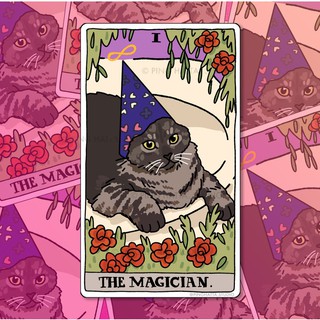 สติ๊กเกอร์ไดคัท กันน้ำ ลายมีมแมว ไพ่ทาโร่ต์ The Magician Tarot Cat Meme Sticker แบรนด์ Chonky Goods wizard cat sticker