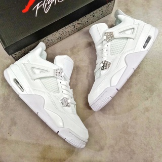 Jordan 4 Triple White Gray OEM รองเท้าผ้าใบลําลอง แฟชั่นสําหรับผู้ชาย เหมาะกับการเล่นกีฬา บาสเก็ตบอล