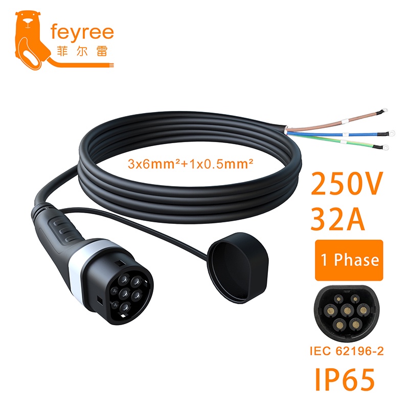Feyree EV ที่ชาร์จ Type2 ตัวเมีย 32A 7KW 1 เฟส พร้อมสายเคเบิล 5 เมตร สําหรับรถยนต์ไฟฟ้า IEC62196-2