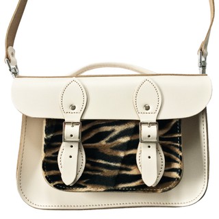 The Leather Satchel Co. ขนาด 11" รุ่น Briefcase - สี Cream/Tiger Faux Fur