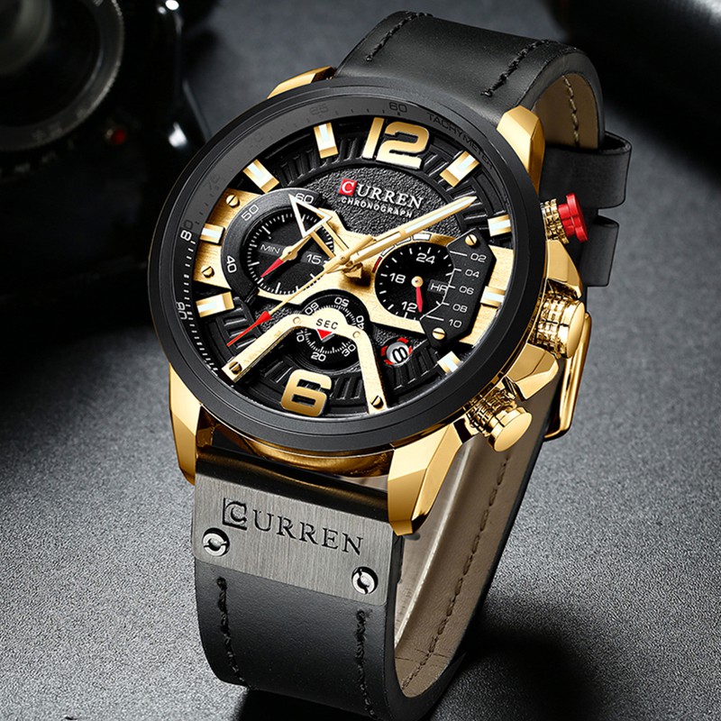 [Genuine/wholesale/cash on delivery] CURREN men's quartz watch, leather strap, waterproof, sports, 8329XA - รูปที่ 5