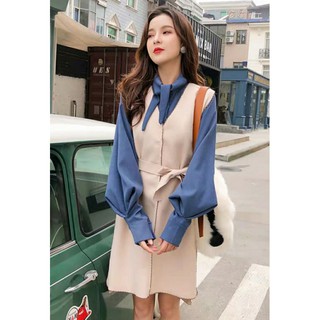 💯💯 งานSET 2ชิ้นสูทสีครีมเสื้อ+เอี๊ยม พร้อมเข็มขัด 280 บาท