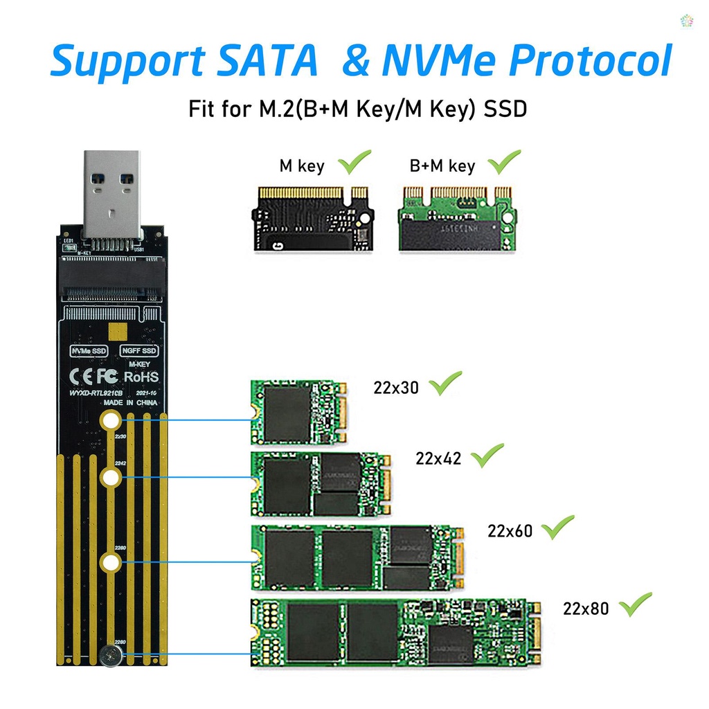 {พร้อมส่ง} บอร์ดอะแดปเตอร์ NVMe PCIe เป็น USB3.1 Type A M.2 2 in 1 รองรับโปรโตคอล NVMe & SATA Dual #7