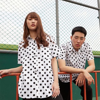 Mr.760 เสื้อเชิ้ตผู้หญิงแขนสั้น ลายจุด Polka Dot สีขาว