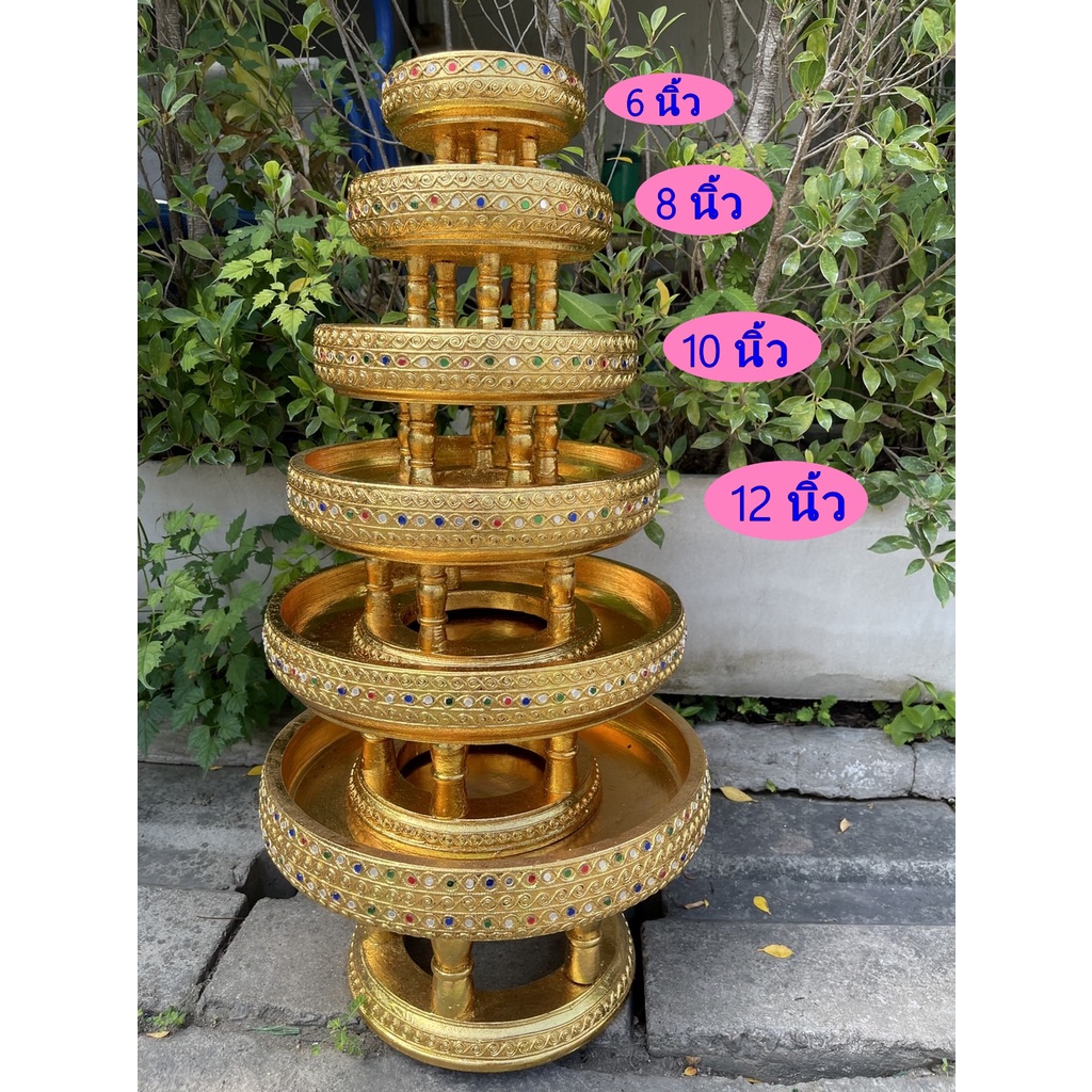 ขันโตกทอง พานทอง พานไม้ 4ไซส์ ไม้จามจุรี ลายหนอน ปิดทองคำเปลว ส่องประกายสุกปลั่ง  ขันโตกสีทอง พานโตก
