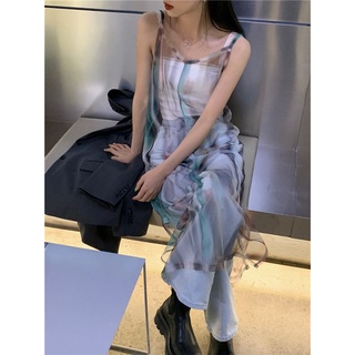 Xiaozhainv เดรสผ้าตาข่ายไมโครโปร่งแสงผสมสีใหม่