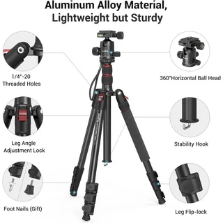 SmallRig กล้องขาตั้งกล้อง (ความสูง 180 ซม., 15 กก., น้ําหนัก 1.53 กก.) ,360°หัวบอล ถอดออกได้ ,ปรับความสูงจาก 16" ถึง 71" สําหรับกล้องและโทรศัพท์ 3935