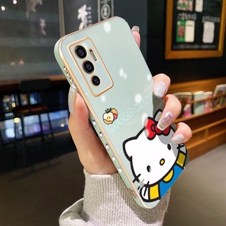 เคสโทรศัพท์มือถือ แบบนิ่ม ลายการ์ตูนคิตตี้ ขอบสี่เหลี่ยม ป้องกันกล้อง สําหรับ vivo v23e 5G