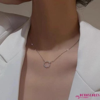 DEMQ-Women´s Necklace, Diamond-Studded Geometric Small Circle Mini Simple Necklace Clavicle Chain