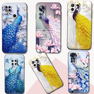 เคสโทรศัพท์มือถือ ซิลิโคนนิ่ม Tpu ลายนกยูง สีดํา หรูหรา สําหรับ Xiaomi Redmi Note 10 Pro 5G 4G 10S Redmi 10 2022