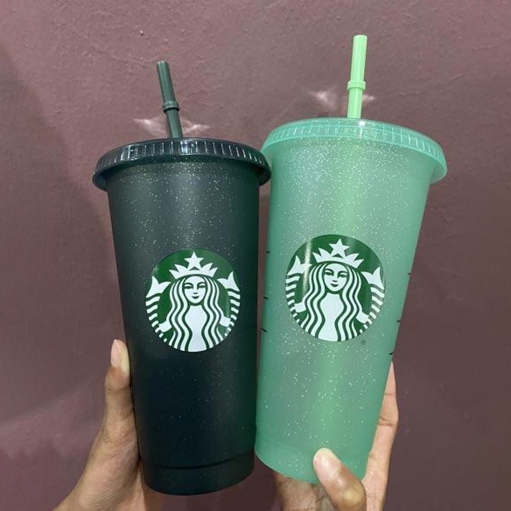 ถ้วยแก้วน้ํา Starbucks Glitter ขนาด 710 มล. พร้อมฝาปิด