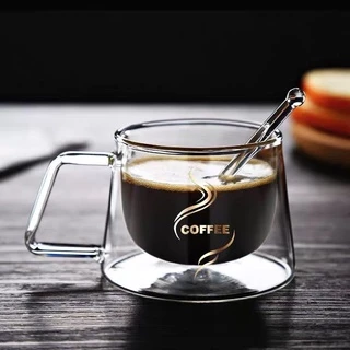 แก้วใส 2 ชั้น มีหูจับ สำหรับใส่กาแฟ ชา เครื่องดื่มอื่นๆ ใส่ได้ทั้งร้อนและเย็น