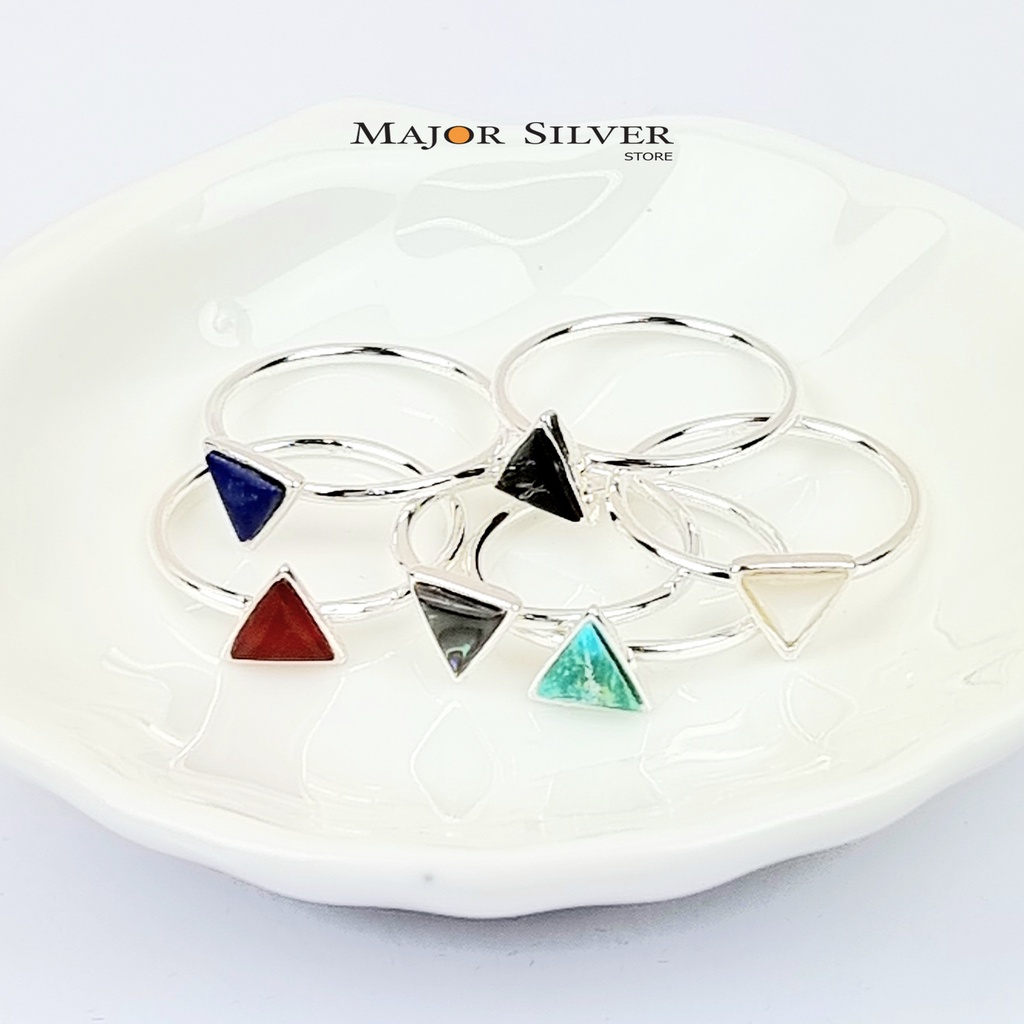 แหวนติดหิน (หินแท้) สามเหลี่ยม7มิล / นิล มุก ลาพิส เทอควอยซ์ อาเกตแดง เงินแท้ 925 : E-V-Antri7-Sto