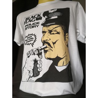 เสื้อวงนำเข้า Black Flag Police Story Punk Rock Hardcore Retro Style Vintage T-Shirt